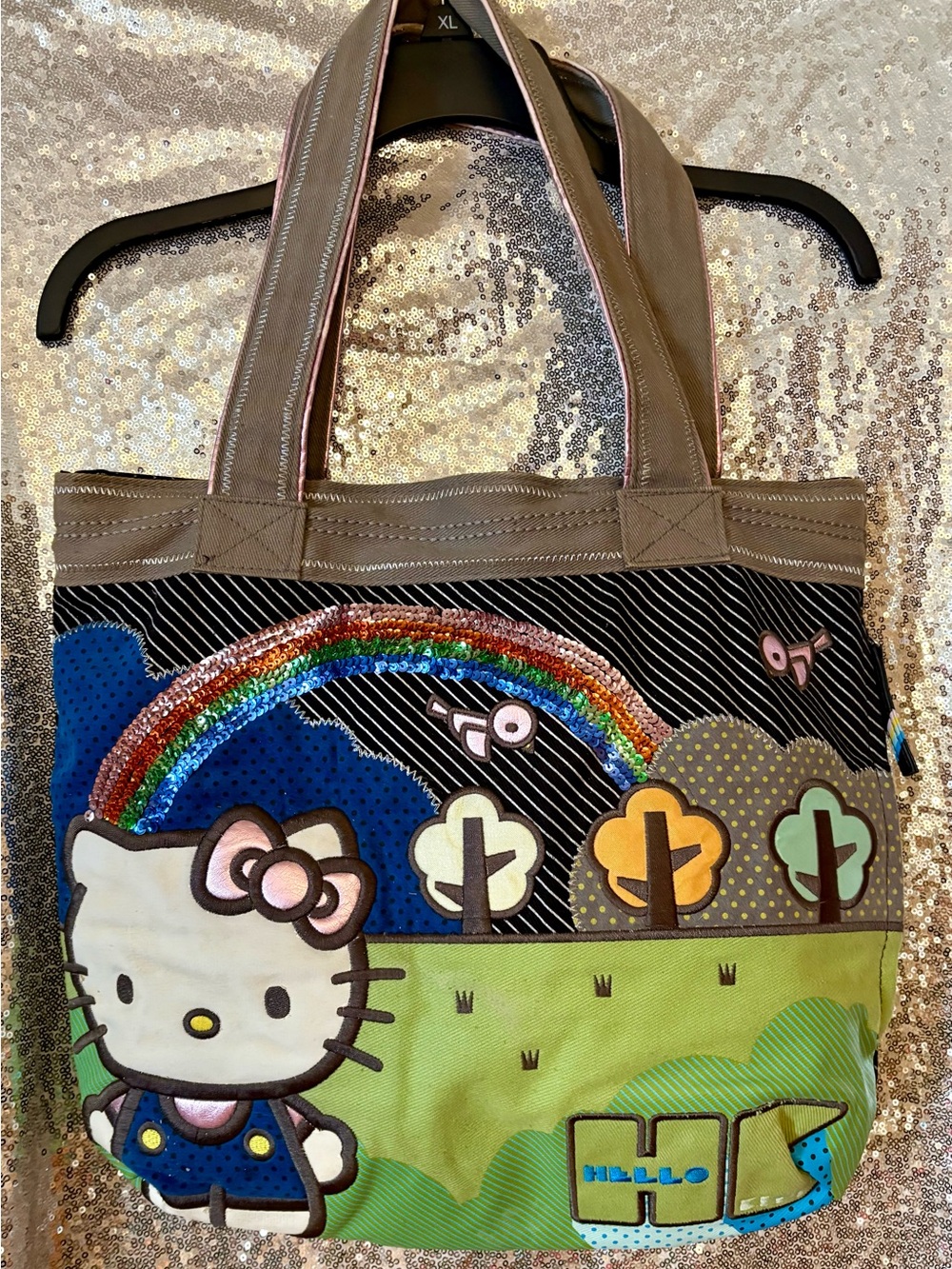 Hello Kitty Rainbow Tote Bag in White, Green, Blue, Pink, Yellow